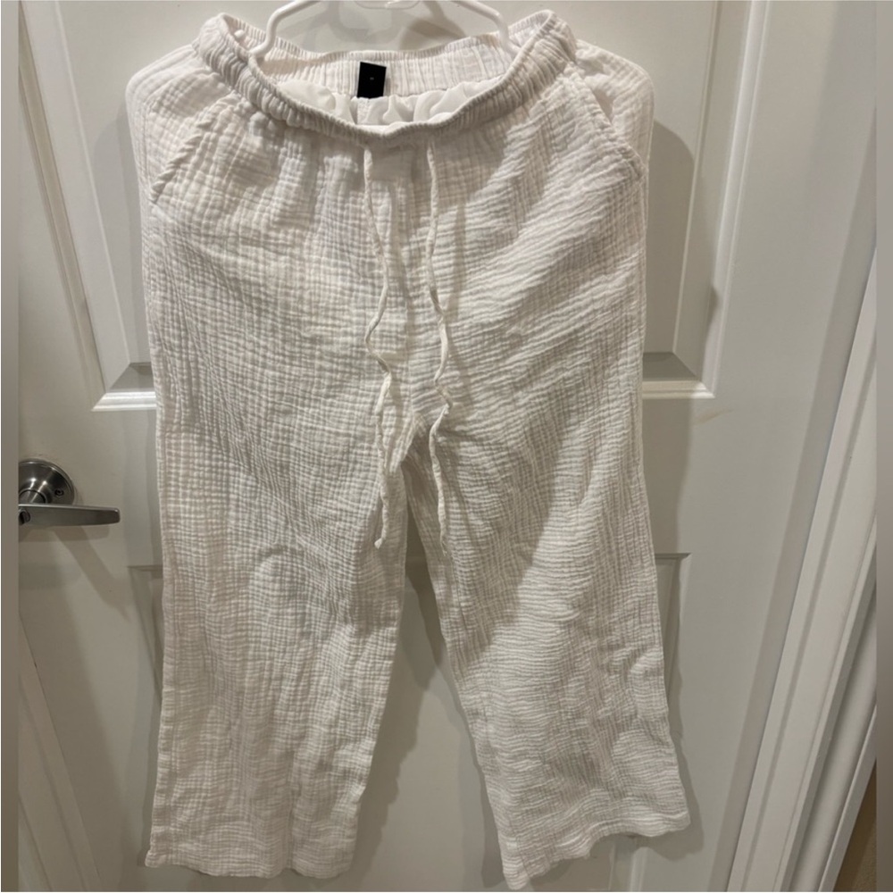 White Linen Wide-Leg Pants XS | Lightweight Summer Trousers - Picture 4 of 5
